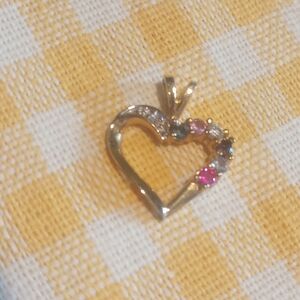 Gold Heart Pendant with Multi and Clear Stones